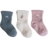 Hellobaby Kız Bebek 3lü Soket Çorap Çiçek Baskılı - 6-12 Ay - Pembe