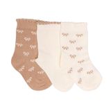HelloBaby Kız Bebek 3lü Soket Çorap Çiçek Baskılı - Bej