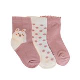 HelloBaby Kız Bebek 3lü Soket Çorap Çiçek Baskılı - Kahverengi