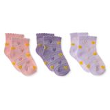 HelloBaby Kız Bebek 3lü Soket Çorap Çiçek Baskılı - Mor