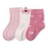 HelloBaby Kız Bebek 3lü Soket Çorap Çiçek Baskılı - Pembe