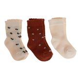 HelloBaby Kız Bebek 3lü Soket Çorap Çiçek Baskılı - Pudra