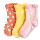 HelloBaby Kız Bebek 3lü Soket Çorap Kalp Baskılı - Sarı