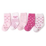 HelloBaby Kız Bebek 5li Soket Çorap Fiyonk Baskılı - Pembe