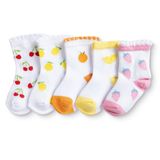HelloBaby Kız Bebek 5li Soket Çorap Kalp Baskılı - Beyaz