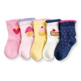 HelloBaby Kız Bebek 5li Soket Çorap Kalp Baskılı - Gri