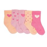 HelloBaby Kız Bebek 5li Soket Çorap Kalp Baskılı - Pembe