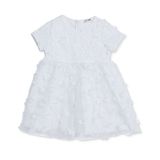 HelloBaby Kız Bebek Abiye Elbise Çiçek Baskılı Fermuarlı Modelli Yaka Kısa Kol - Ekru