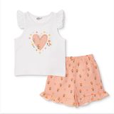 HelloBaby Kız Bebek Atlet-Şort Kalp Baskılı Bisiklet Yaka Sleeveless Reçme - Ekru