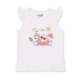 HelloBaby Kız Bebek Atlet-Tişört Plaj Baskılı Bisiklet Yaka Atlet - Ekru