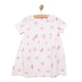 HelloBaby Kız Bebek Basic Elbise Çiçek Desenli Bisiklet Yaka Kısa Kol Ekru -