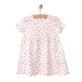 HelloBaby Kız Bebek Basic Elbise Leopar Desenli Bisiklet Yaka Kısa Kol Ekru -