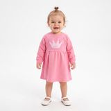 HelloBaby Kız Bebek Basic Elbise Önü Fırfırlı Bisiklet Yaka Uzun Kol Pembe -