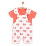 HelloBaby Kız Bebek Basic Şort Salopet-Tişört 2li Takım Bisiklet Yaka Reçme Paça Kısa Kol Ekru 1 Yaş -