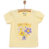 HelloBaby Kız Bebek Basic Tişört Çiçek Desenli Bisiklet Yaka Kısa Kol Açık Sarı -