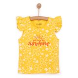 HelloBaby Kız Bebek Basic Tişört Çiçek-Güneş Desenli Bisiklet Yaka Atlet Kol Sarı -