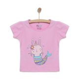 HelloBaby Kız Bebek Basic Tişört Deniz Kızı-Unicorn Desenli Bisiklet Yaka Kısa Kol Pembe -
