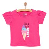 HelloBaby Kız Bebek Basic Tişört Eğlenceli Dondurma Desenli Bisiklet Yaka Kısa Kol Pembe -