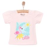 HelloBaby Kız Bebek Basic Tişört Flamingo Desenli Bisiklet Yaka Kısa Kol Açık Pembe -
