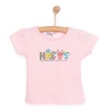 HelloBaby Kız Bebek Basic Tişört Happy Desenli Bisiklet Yaka Kısa Kol Pembe -