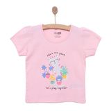 HelloBaby Kız Bebek Basic Tişört Kaktüs-Kedi Desenli Bisiklet Yaka Kısa Kol Pembe -