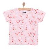 HelloBaby Kız Bebek Basic Tişört Kalp-Çiçek Desenli Bisiklet Yaka Kısa Kol Pembe -