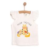 HelloBaby Kız Bebek Basic Tişört Kedi Desenli Bisiklet Yaka Atlet Kol Ekru -