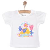 HelloBaby Kız Bebek Basic Tişört Kelebek Desenli Bisiklet Yaka Kısa Kol Ekru -