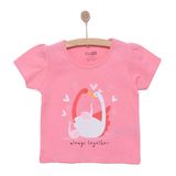 HelloBaby Kız Bebek Basic Tişört Kuğu Desenli Bisiklet Yaka Kısa Kol Koyu Pembe -