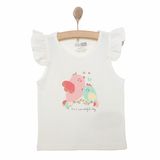 HelloBaby Kız Bebek Basic Tişört Kuş Desenli Bisiklet Yaka Atlet Kol Ekru -