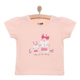 HelloBaby Kız Bebek Basic Tişört Tavşan Desenli Bisiklet Yaka Kısa Kol Somon -
