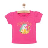 HelloBaby Kız Bebek Basic Tişört Unicorn Desenli Bisiklet Yaka Kısa Kol Pembe -