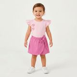 HelloBaby Kız Bebek Bluz-Etek Çiçek Baskılı Bisiklet Yaka Short Sleeve Reçme - Pembe