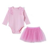 HelloBaby Kız Bebek Bluz-Etek Çıtçıtlı Bisiklet Yaka Uzun Kol - Pembe