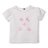 HelloBaby Kız Bebek Bluz Fiyonk Baskılı Bisiklet Yaka Short Sleeve - Ekru