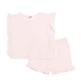 HelloBaby Kız Bebek Bluz-Şort Bisiklet Yaka Kısa Kol Reçme - Pembe