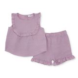 HelloBaby Kız Bebek Bluz-Şort Bisiklet Yaka Sleeveless Reçme - Mürdüm