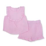 HelloBaby Kız Bebek Bluz-Şort Bisiklet Yaka Sleeveless Reçme - Pembe