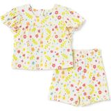 Hellobaby Kız Bebek Bluz-Şort Çiçek Baskılı Bisiklet Yaka Short Sleeve Reçme - 12 - 18 Ay - Ekru Çizgili