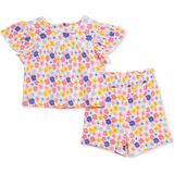 Hellobaby Kız Bebek Bluz-Şort Çiçek Baskılı Bisiklet Yaka Short Sleeve Reçme - 2 - 3 Yaş - Pembe Melanj