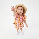 Hellobaby Kız Bebek Bluz-Şort Çiçek Baskılı Bisiklet Yaka Short Sleeve Reçme - 4 - 5 Yaş - Ekru Çizgili