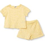 Hellobaby Kız Bebek Bluz-Şort Çiçek Baskılı Bisiklet Yaka Short Sleeve Reçme - 6 - 9 Ay - Sarı Melanj