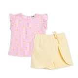 HelloBaby Kız Bebek Bluz-Şort Çiçek Baskılı Bisiklet Yaka Short Sleeve Reçme - Pembe