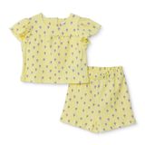 HelloBaby Kız Bebek Bluz-Şort Çiçek Baskılı Bisiklet Yaka Short Sleeve Reçme - Sarı