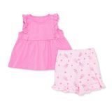 HelloBaby Kız Bebek Bluz-Şort Çiçek Baskılı Bisiklet Yaka Sleeveless Reçme - Pembe