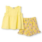 HelloBaby Kız Bebek Bluz-Şort Çiçek Baskılı Bisiklet Yaka Sleeveless Reçme - Sarı