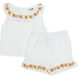 Hellobaby Kız Bebek Bluz-Şort Çiçek Baskılı Fırfırlı Yaka Atlet Reçme - Ekru - 9 - 12 Ay