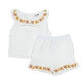 HelloBaby Kız Bebek Bluz-Şort Çiçek Baskılı Fırfırlı Yaka Sleeveless Reçme - Ekru