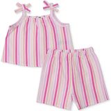 Hellobaby Kız Bebek Bluz-Şort Çizgili Modelli Yaka Strappy Reçme - 9 - 12 Ay - Pembe Melanj