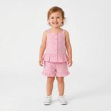 HelloBaby Kız Bebek Bluz-Şort Düğmeli Modelli Yaka İp Askılı Reçme - Pembe